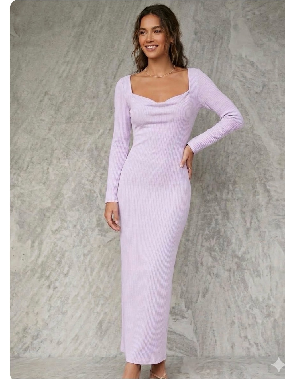 Women's  Maxi Dress - Layering Light Lavender Medium Long Sleeve Square Neck